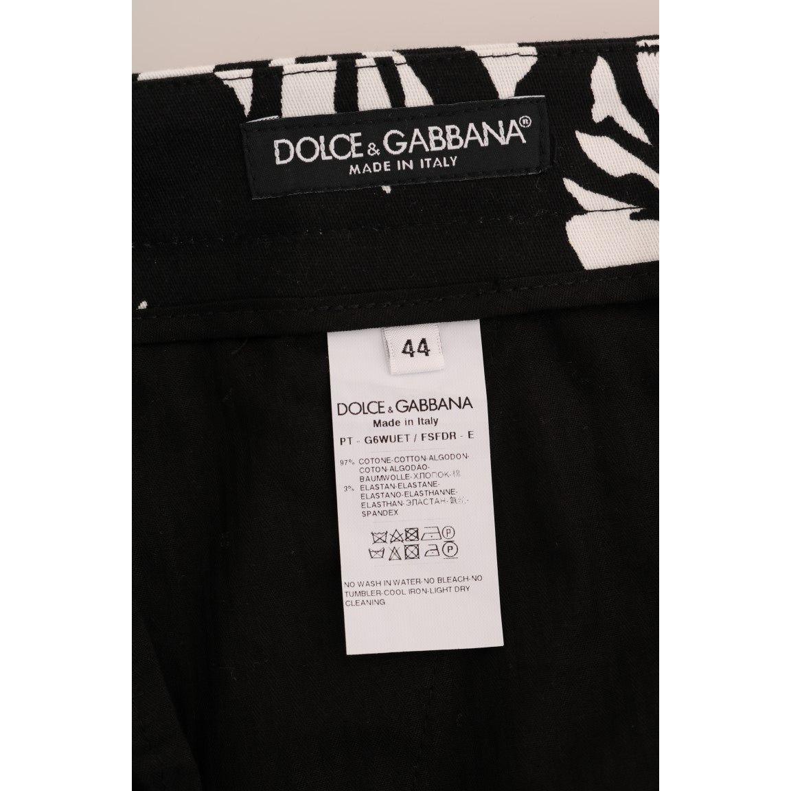 Dolce & Gabbana Slim Fit Leaf Print Ankle Pants Dolce & Gabbana Black