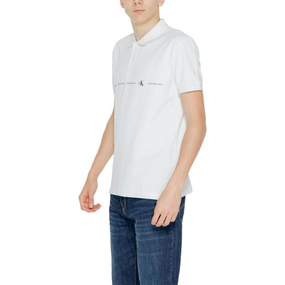 Calvin Klein men's green cotton polo shirt, spring/summer collection, short sleeves, 94% cotton, 6% elastene, casual wear.
