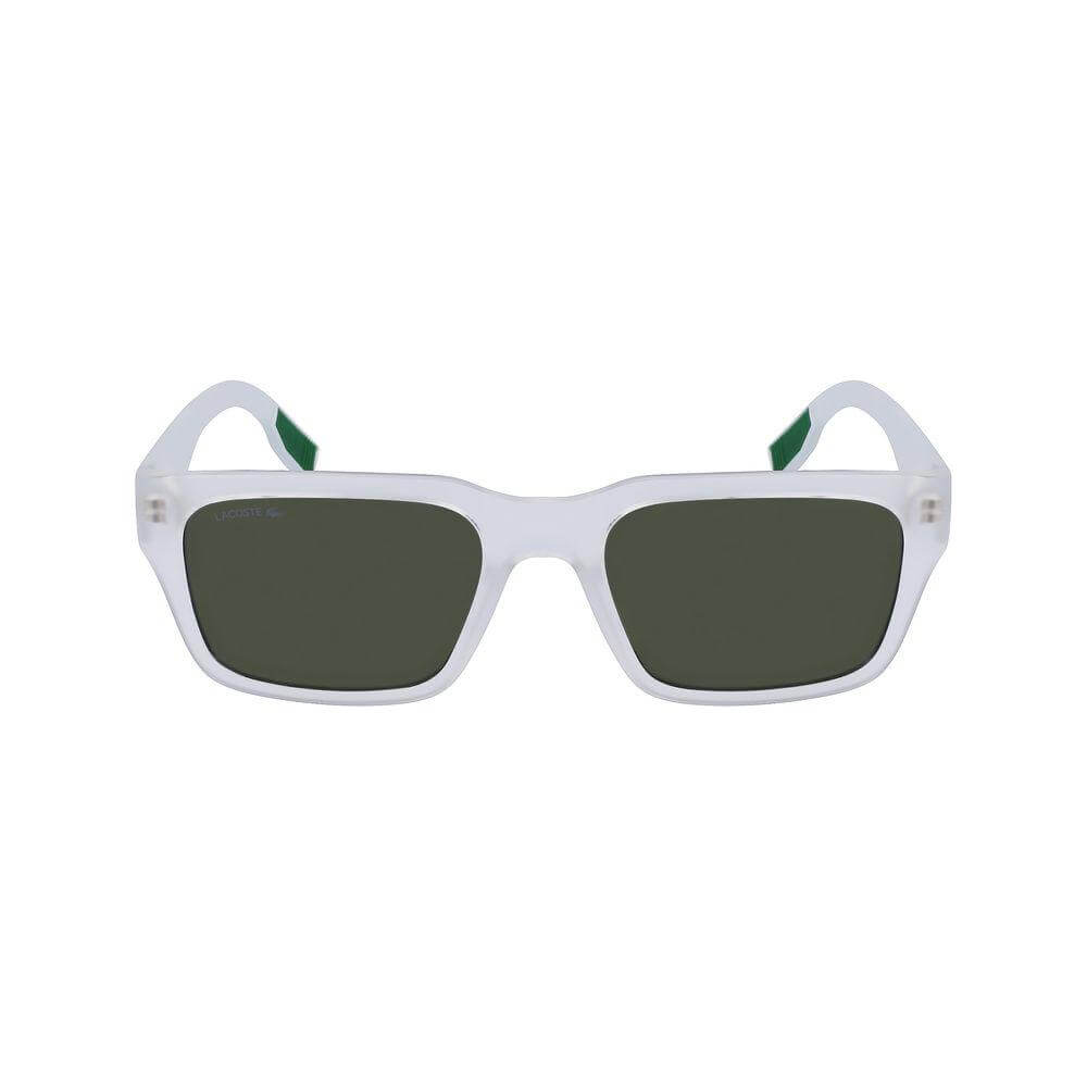 Lacoste L6004S-970 transparent sunglasses with injected material, featuring green lenses, 55/19/145mm size.