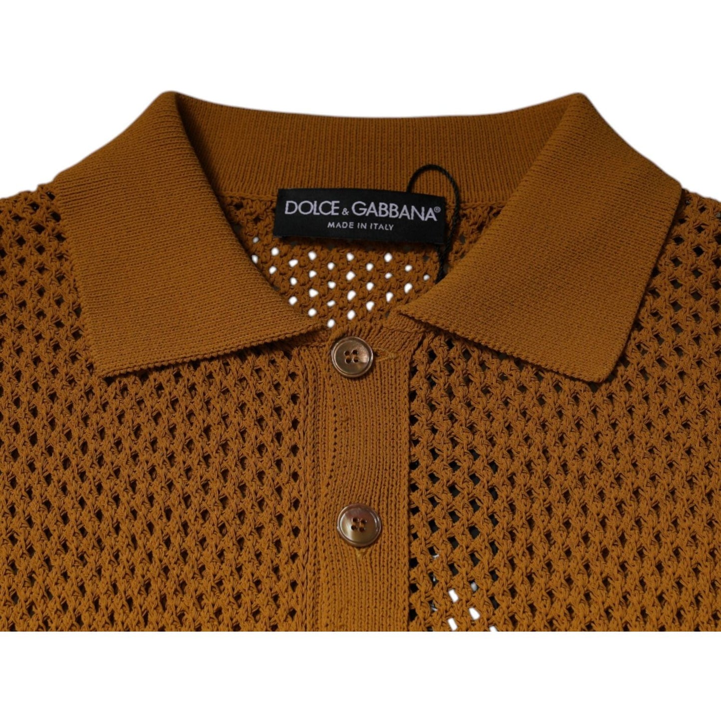 Dolce & Gabbana Dolce & Gabbana Brown Perforated Collared Short Sleeves T-shirt TSH87570-48 1728,67345645728,Brown,Clothing,Dolce & Gabbana,IT48 | M,Material: 65% Cotton 35% Nylon,Men,Men - Clothing,Preowned / Defect,T-Shirts - Men - Clothing