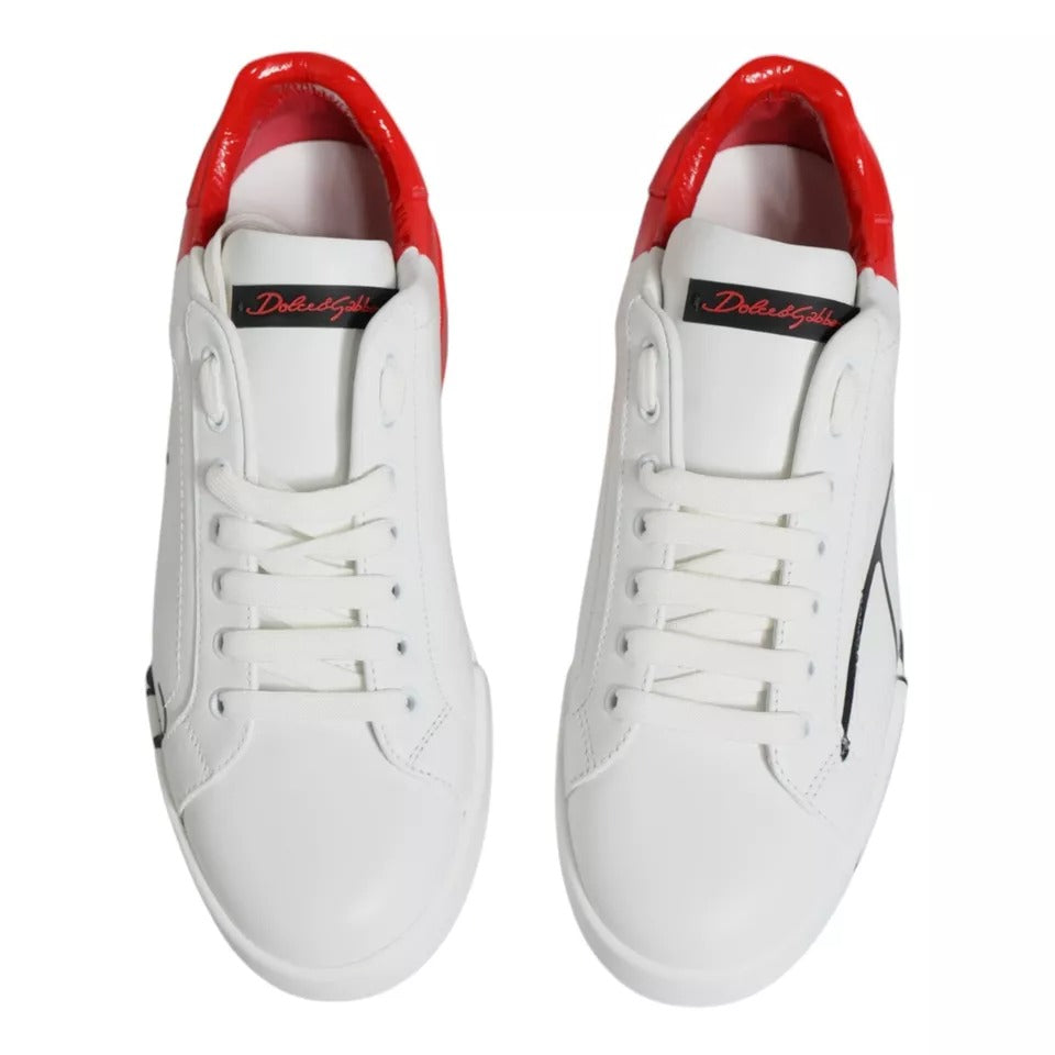 Dolce & Gabbana White Red Portofino Low Top Sneakers Shoes Dolce & Gabbana Light Gray