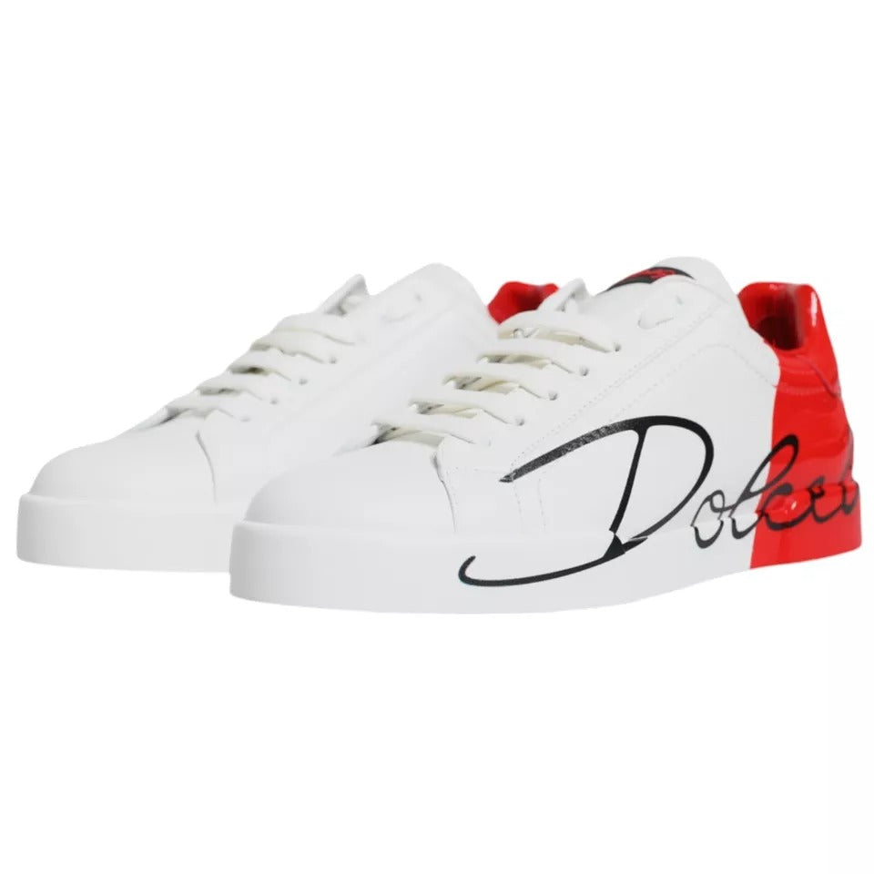 Dolce & Gabbana White Red Portofino Low Top Sneakers Shoes Dolce & Gabbana Light Gray