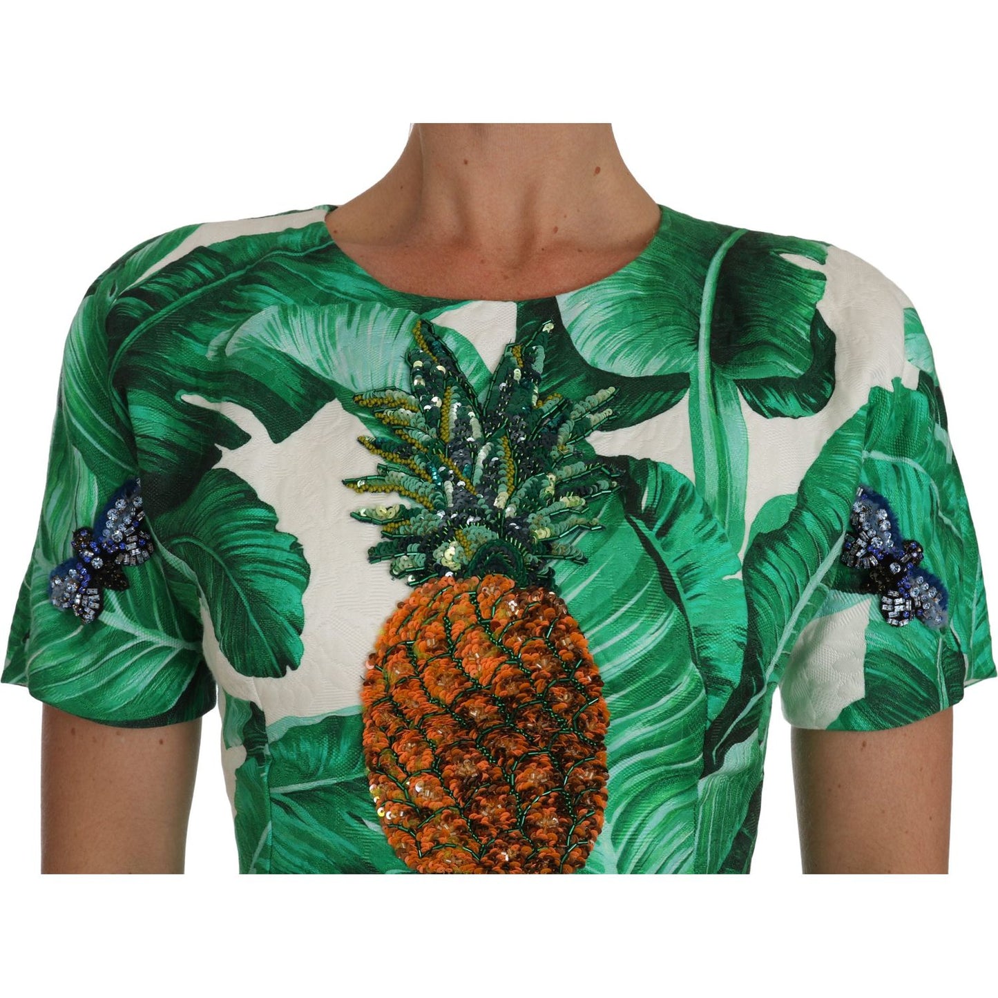 Dolce & Gabbana Elegant Green Banana Leaf Print A-Line Dress Dolce & Gabbana Dark Slate Gray