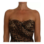 Dolce & Gabbana Brown Leopard Silk Chiffon Ruched Mermaid Maxi Dress