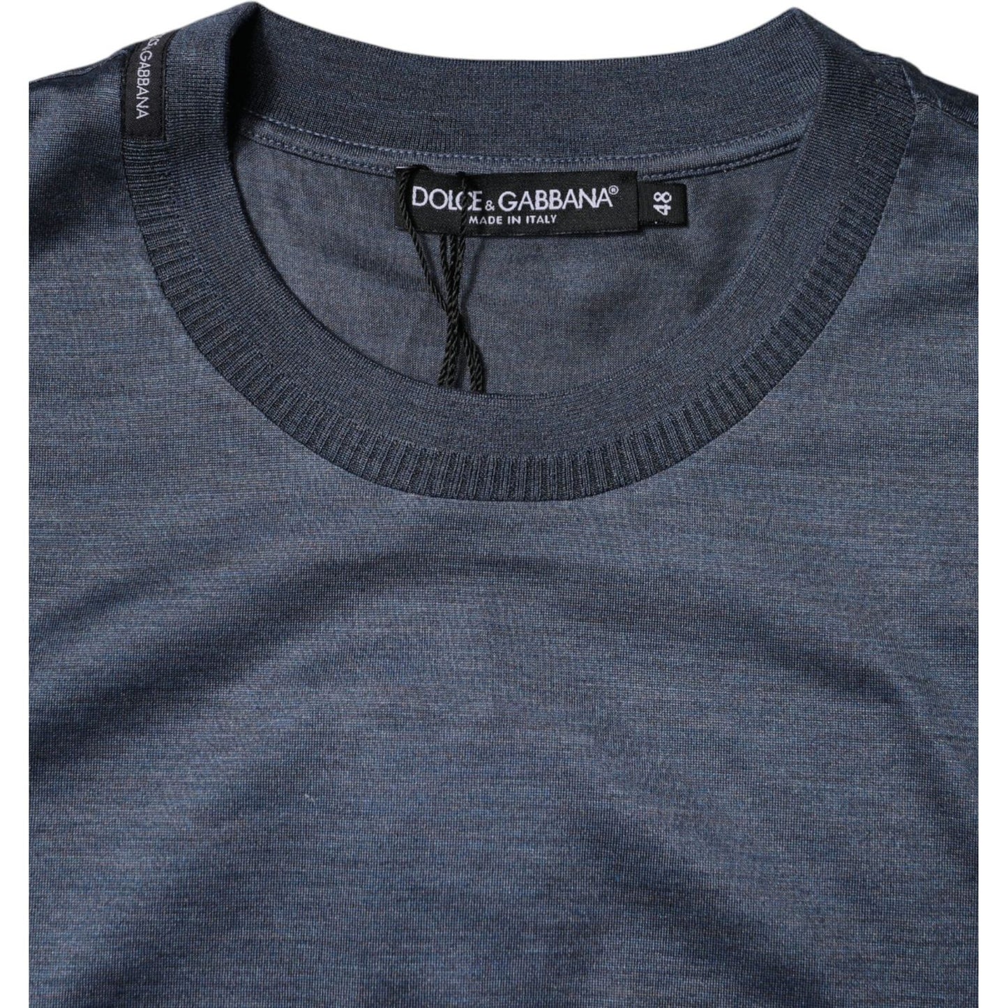Dolce & Gabbana Blue Silk Crew Neck Short Sleeves T-shirt Dolce & Gabbana Dark Slate Gray