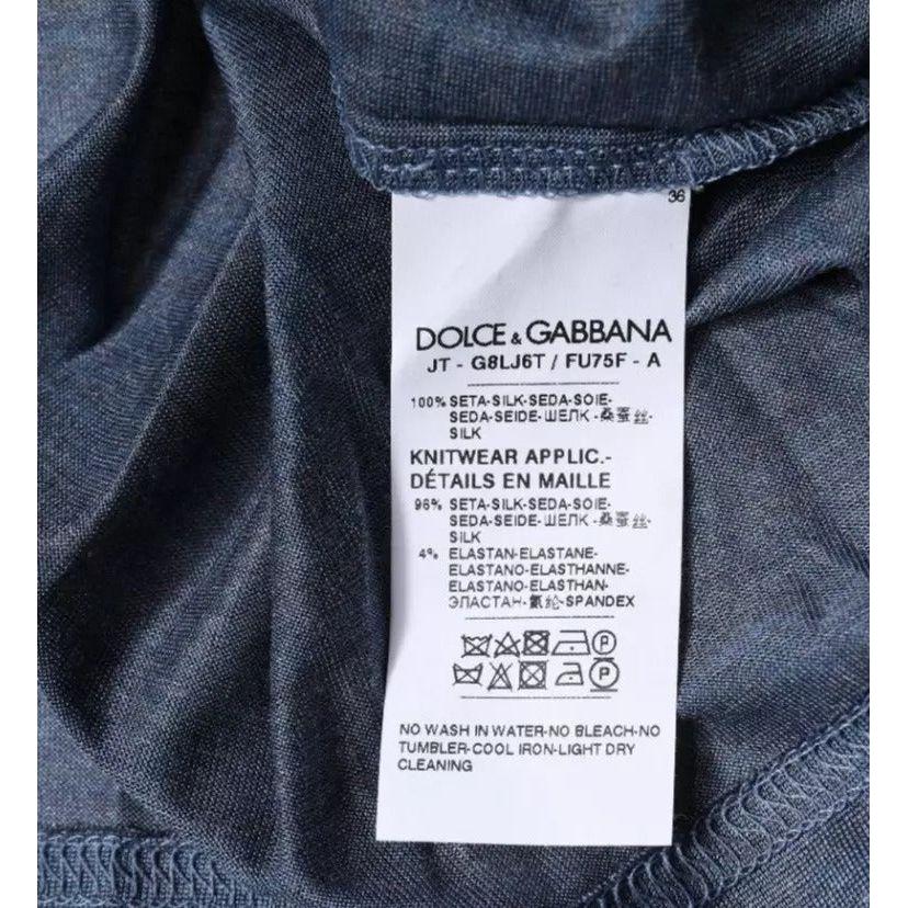 Dolce & Gabbana Blue Silk Crew Neck Short Sleeves T-shirt Dolce & Gabbana Dark Slate Gray