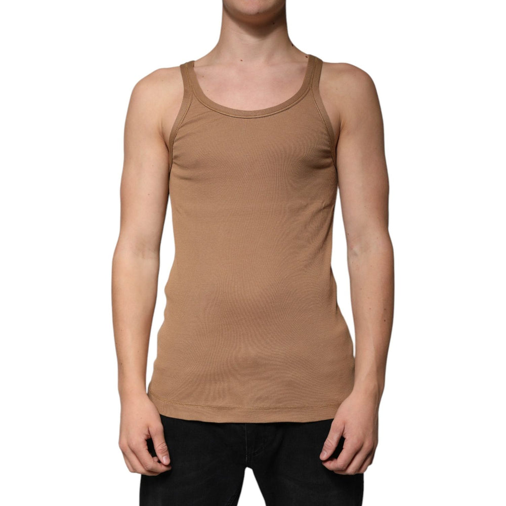 Dolce & Gabbana Brown Cotton Sleeveless Round Neck Tank T-shirt