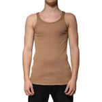 Dolce & Gabbana Brown Cotton Sleeveless Round Neck Tank T-shirt