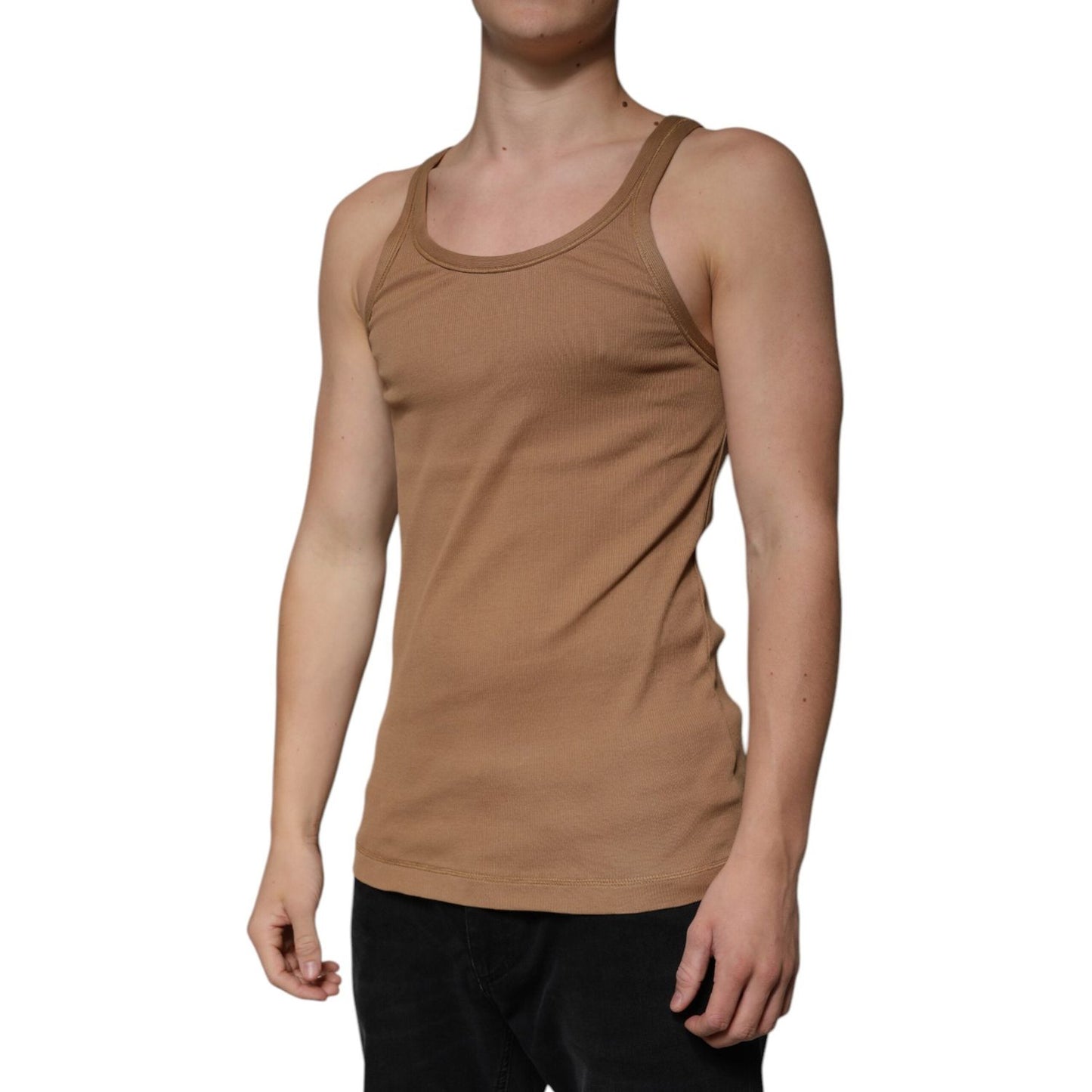 Dolce & Gabbana Brown Cotton Sleeveless Round Neck Tank T-shirt