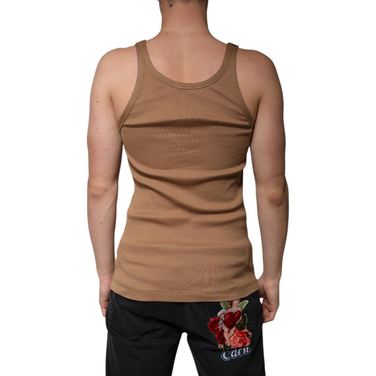 Dolce & Gabbana Brown Cotton Sleeveless Round Neck Tank T-shirt