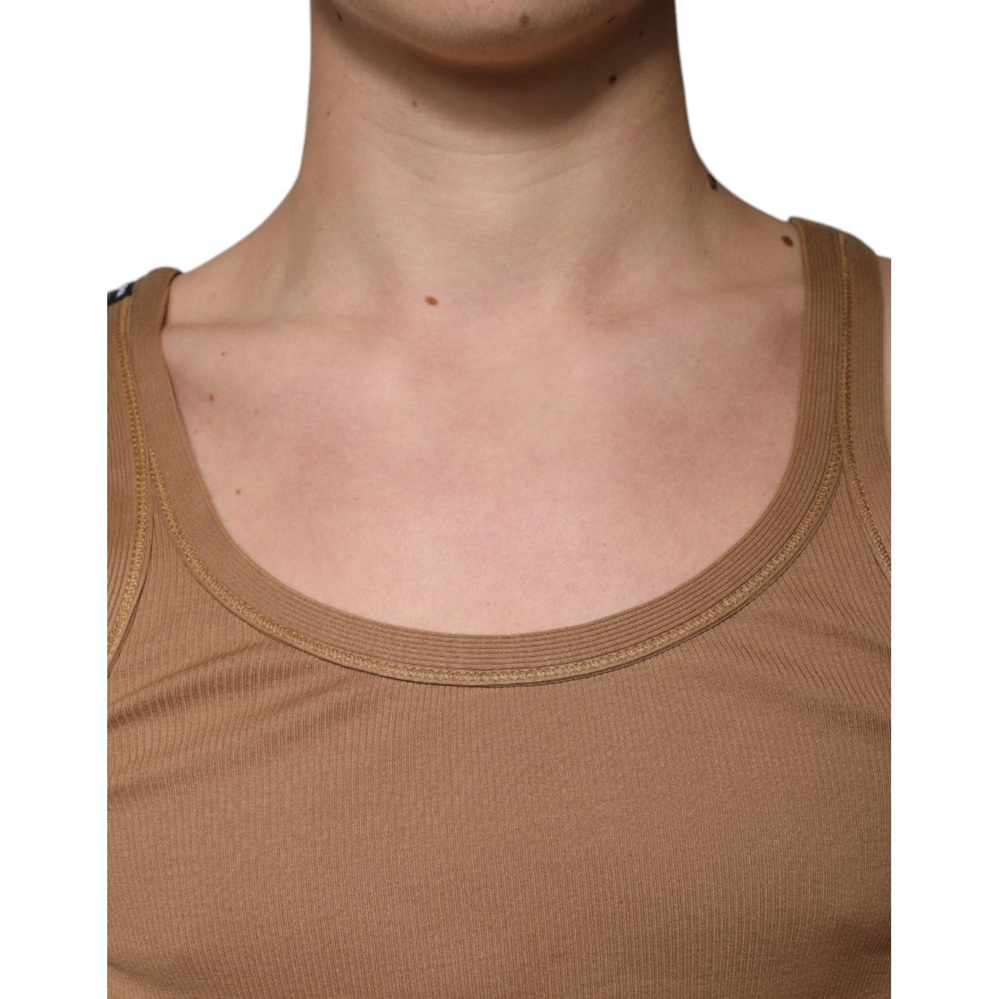 Dolce & Gabbana Brown Cotton Sleeveless Round Neck Tank T-shirt