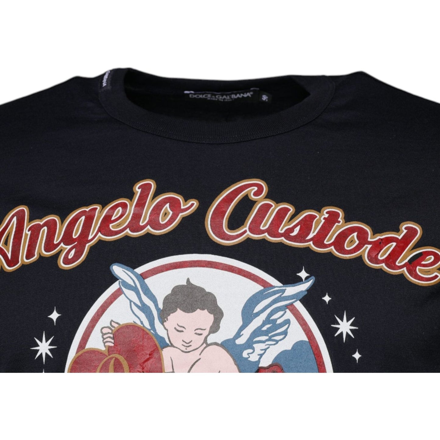 Dolce & Gabbana Blue Cotton Angel Print Short Sleeves T-shirt