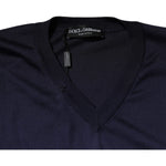 Dolce & Gabbana Navy Blue Silk V-neck Pullover Sweater
