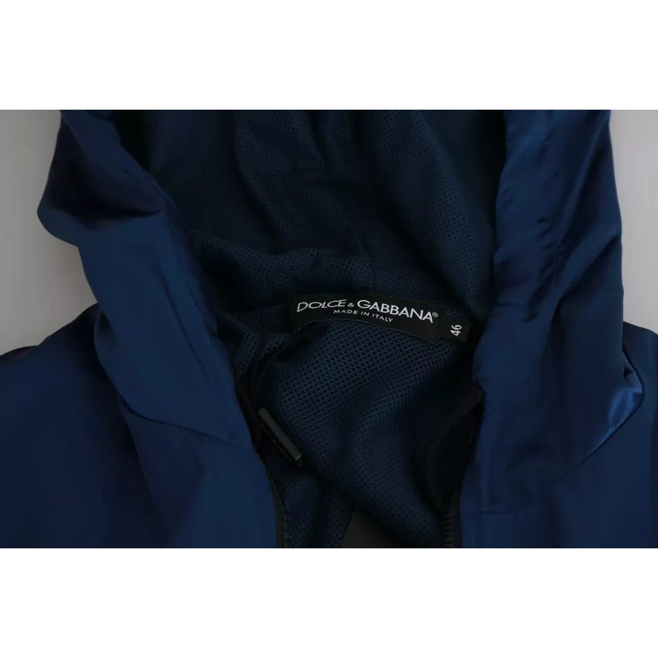 Dolce & Gabbana Blue Zipper Hooded DG Sport Sweater