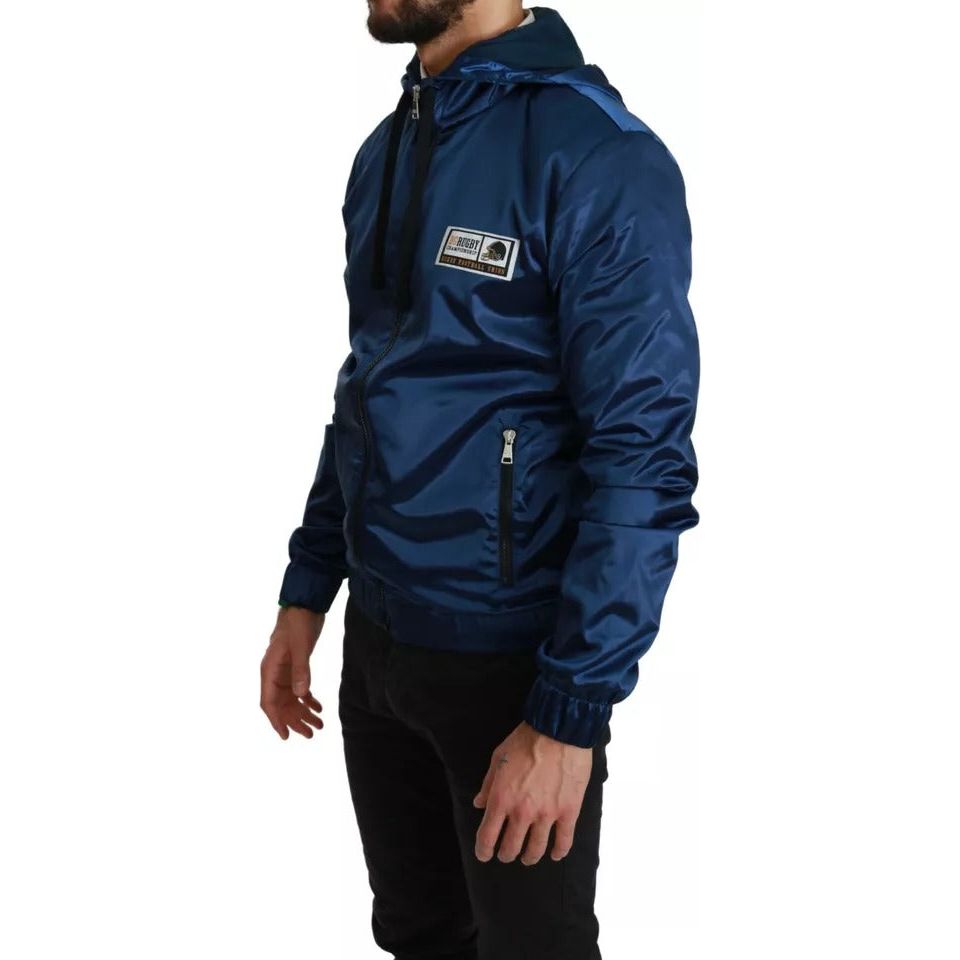 Dolce & Gabbana Blue Zipper Hooded DG Sport Sweater