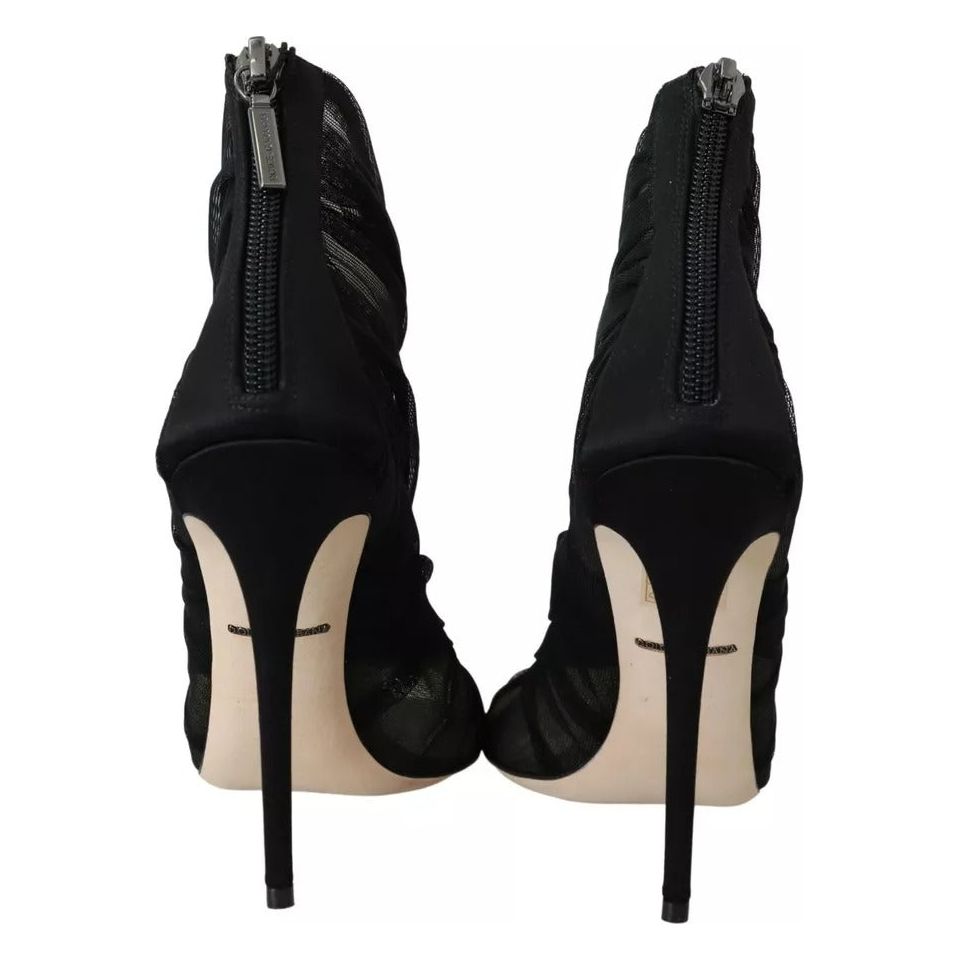 Dolce & Gabbana Black Tulle Ankle Boots Stiletto Heels Shoes