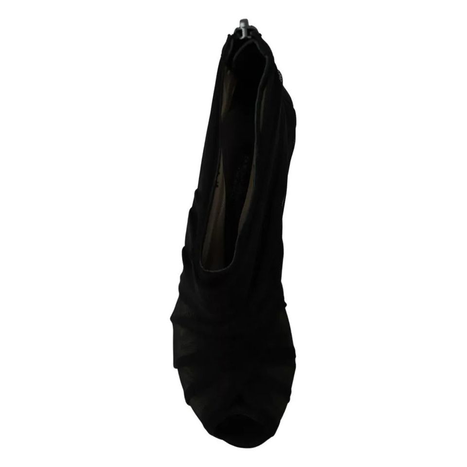 Dolce & Gabbana Black Tulle Ankle Boots Stiletto Heels Shoes