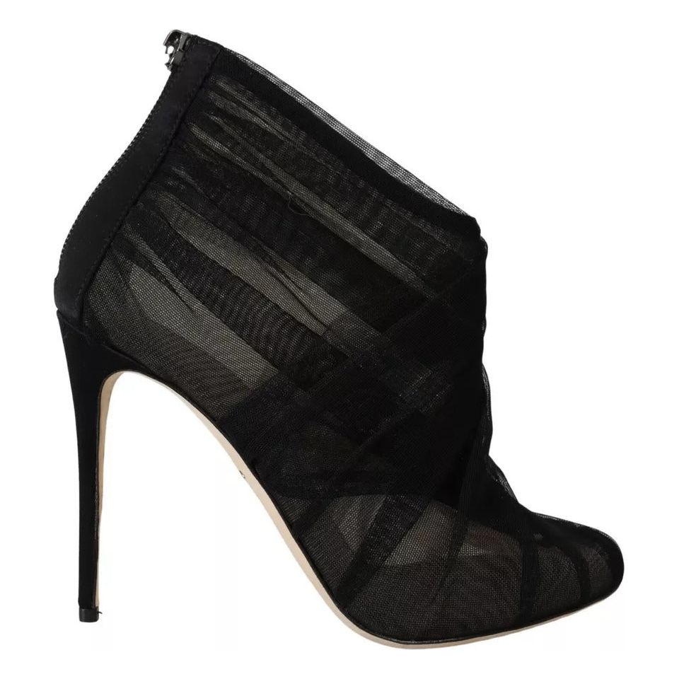 Dolce & Gabbana Black Tulle Ankle Boots Stiletto Heels Shoes