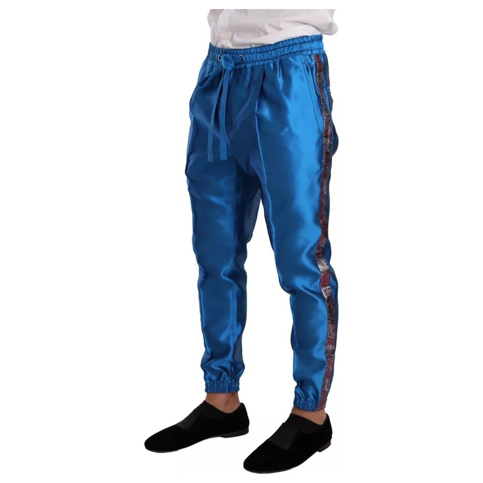 Dolce & Gabbana Blue Jacquard Silk Formal 2 Piece Set Suit