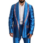 Dolce & Gabbana Blue Jacquard Silk Formal 2 Piece Set Suit