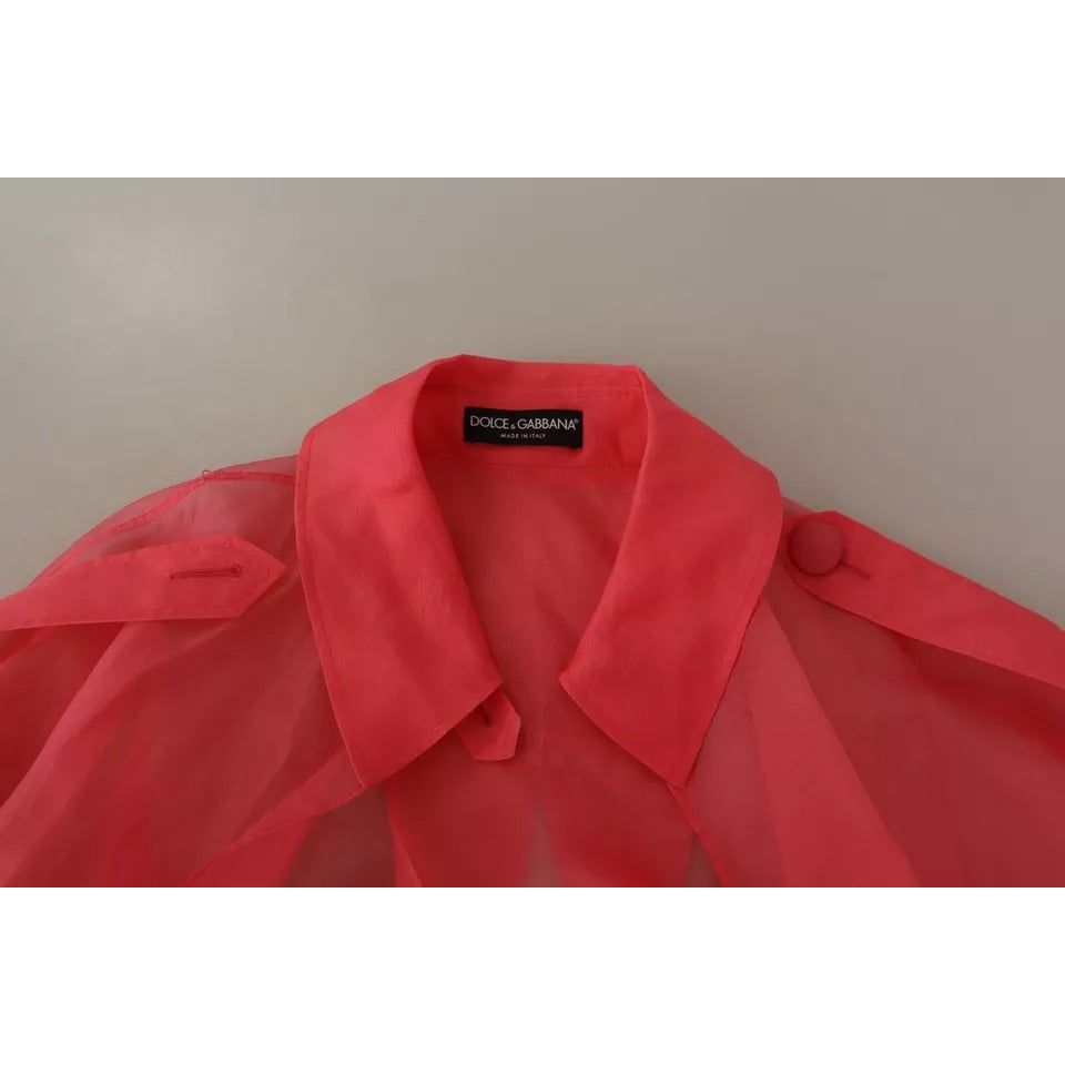 Dolce & Gabbana Pink Silk Organza Belted Coat Jacket