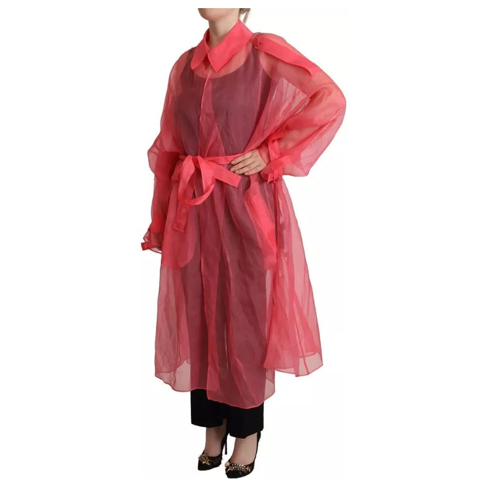 Dolce & Gabbana Pink Silk Organza Belted Coat Jacket