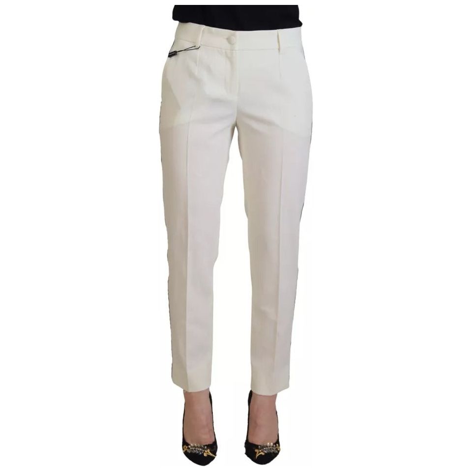 Dolce & Gabbana White High Waist Tapered Wool Pants