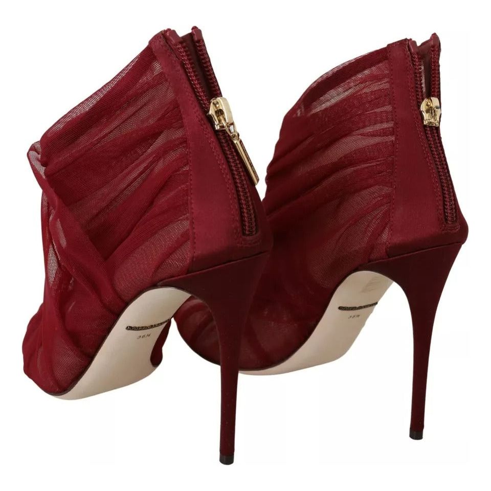 Dolce & Gabbana Red Tulle Ankle Boots Stiletto Heels Shoes