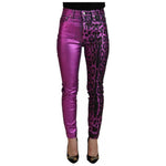 Dolce & Gabbana Purple Leopard Cotton Slim Fit Denim Jeans