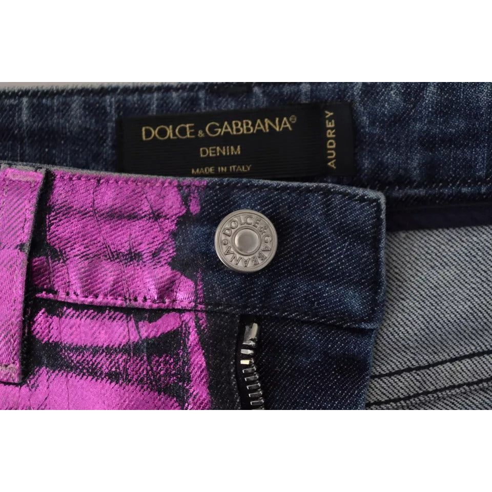 Dolce & Gabbana Purple Leopard Cotton Slim Fit Denim Jeans