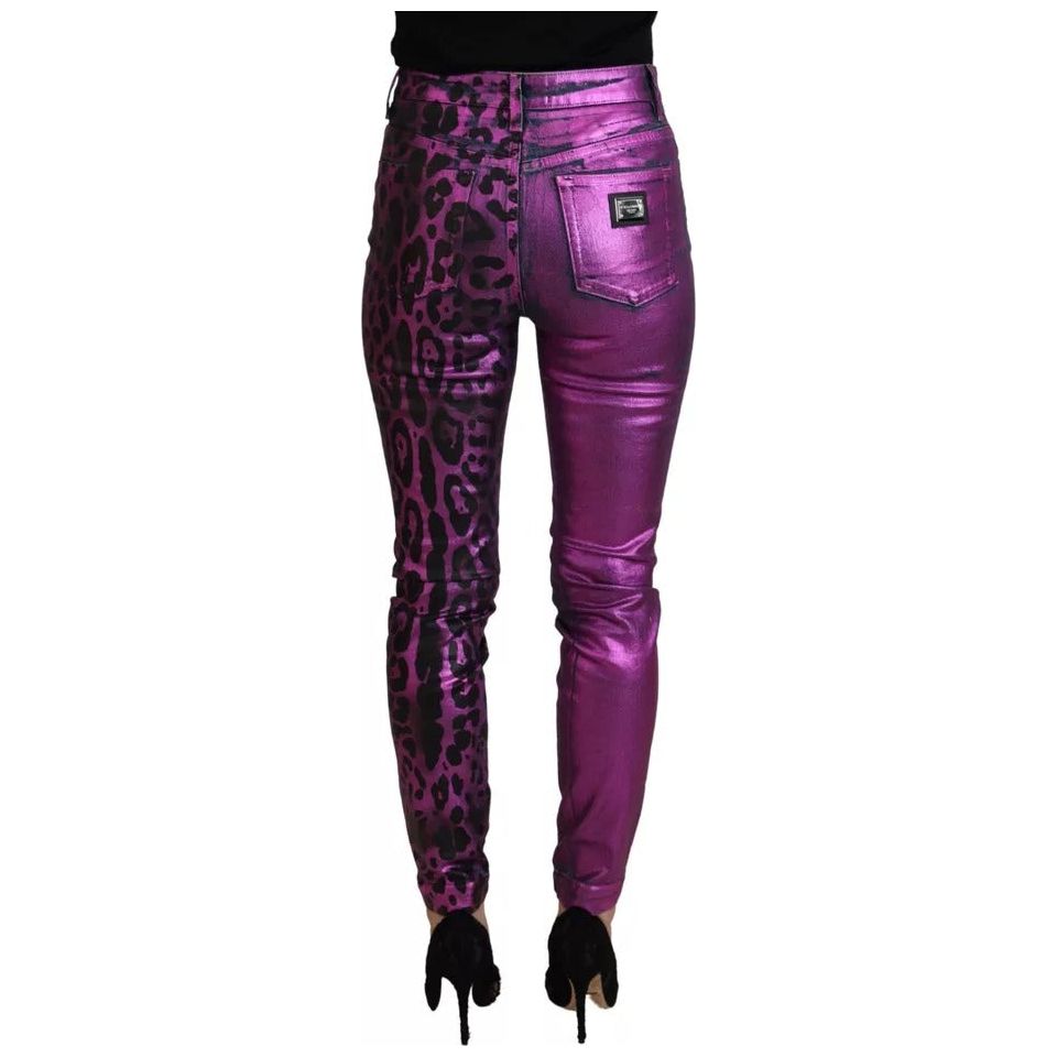 Dolce & Gabbana Purple Leopard Cotton Slim Fit Denim Jeans