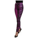 Dolce & Gabbana Purple Leopard Cotton Slim Fit Denim Jeans