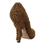 Dolce & Gabbana Gold Roses Embellished Heels Pumps Shoes
