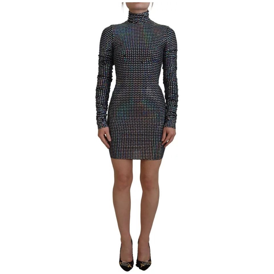 Dolce & Gabbana Black Embellished Nylon Bodycon Mini Dress