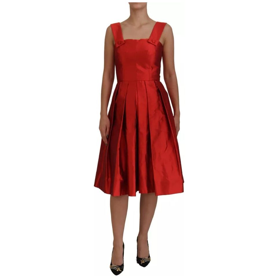 Dolce & Gabbana Red A-line Pleated Midi Satin Silk Dress