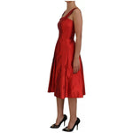 Dolce & Gabbana Red A-line Pleated Midi Satin Silk Dress