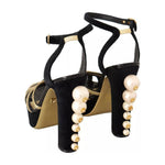 Dolce & Gabbana Black Gold Bianca Faux Pearl Sandals