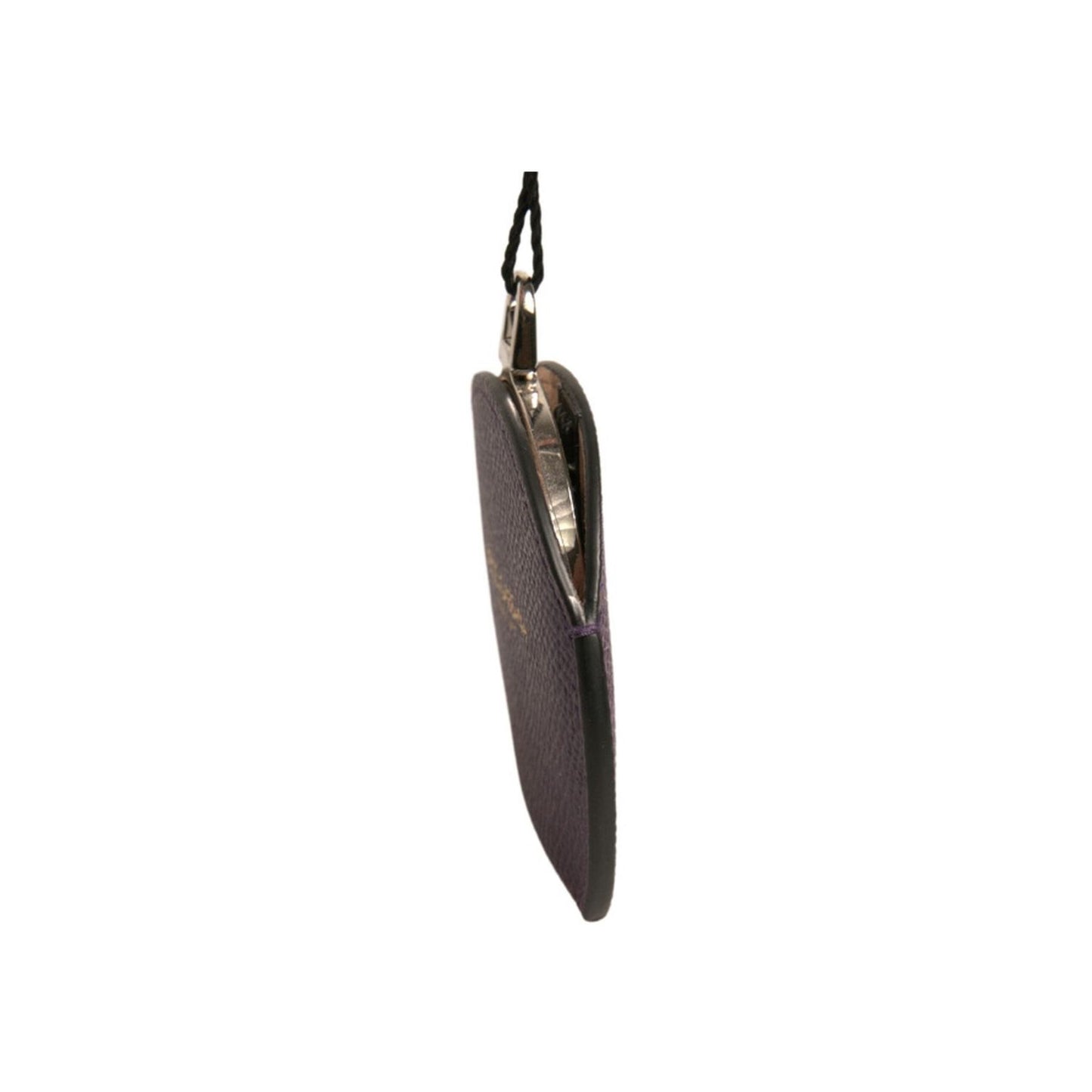 Dolce & Gabbana Purple Calfskin Leather Round Logo Hand Mirror Holder SMY10593