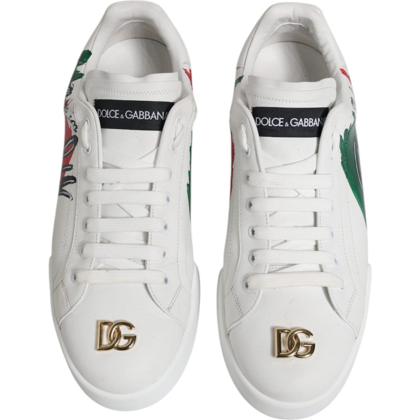 Dolce & Gabbana White Portofino Made In Italy Print Sneakers Shoes Dolce & Gabbana Light Gray