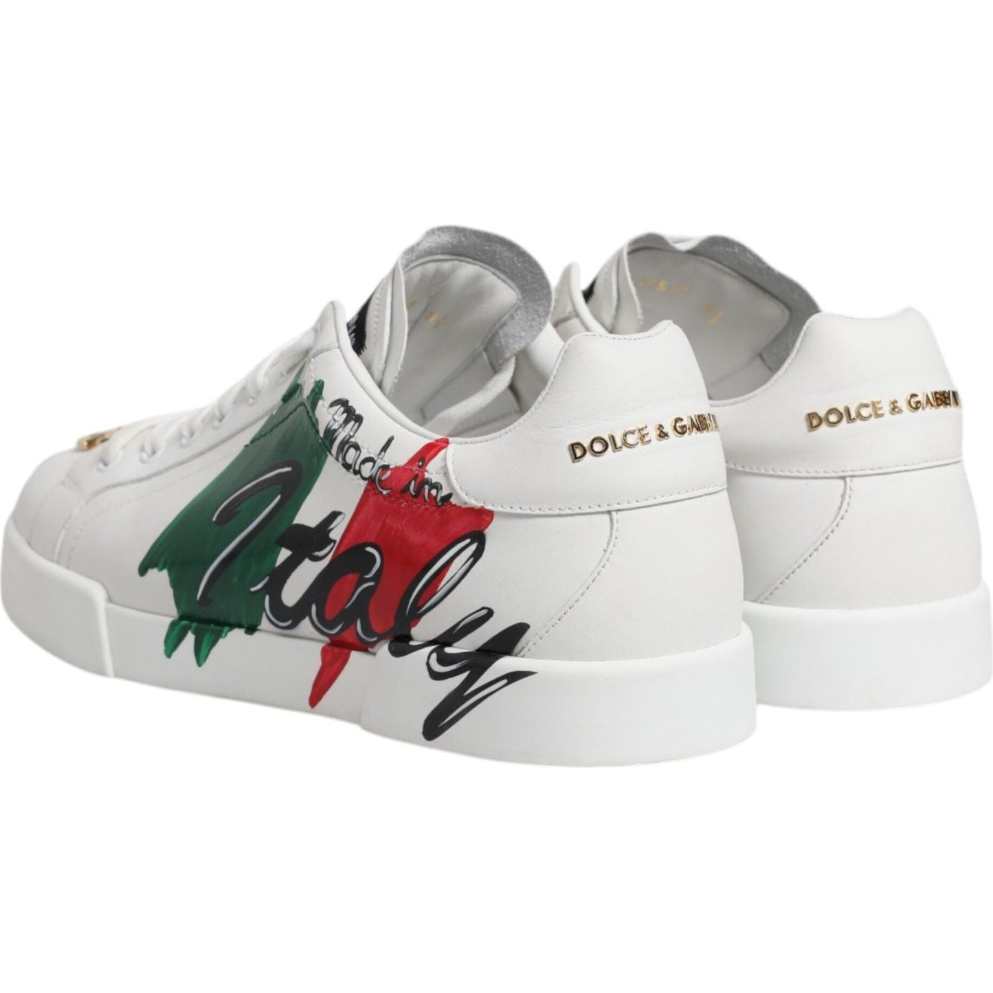 Dolce & Gabbana White Portofino Made In Italy Print Sneakers Shoes Dolce & Gabbana Light Gray
