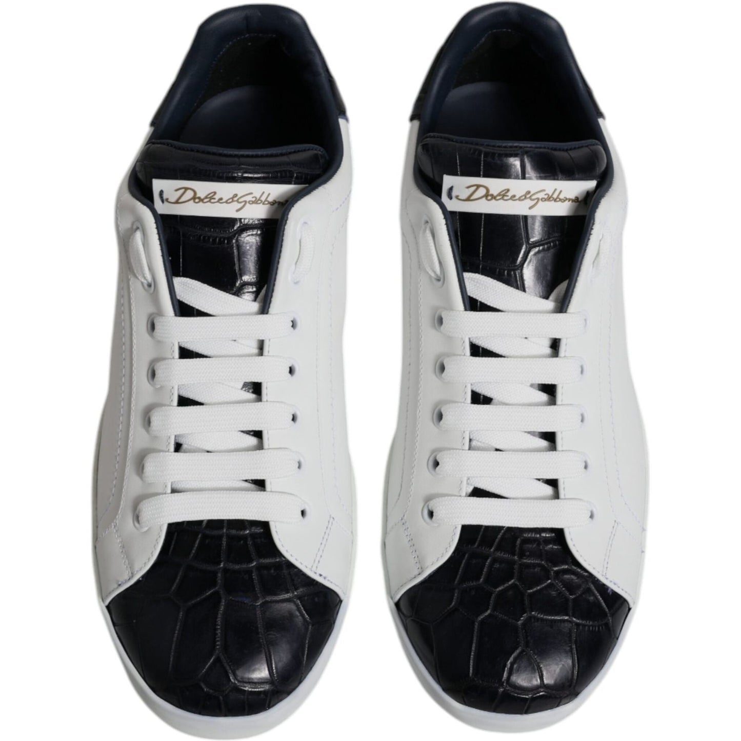Dolce & Gabbana White Black Leather Portofino Sneakers Shoes Dolce & Gabbana Black