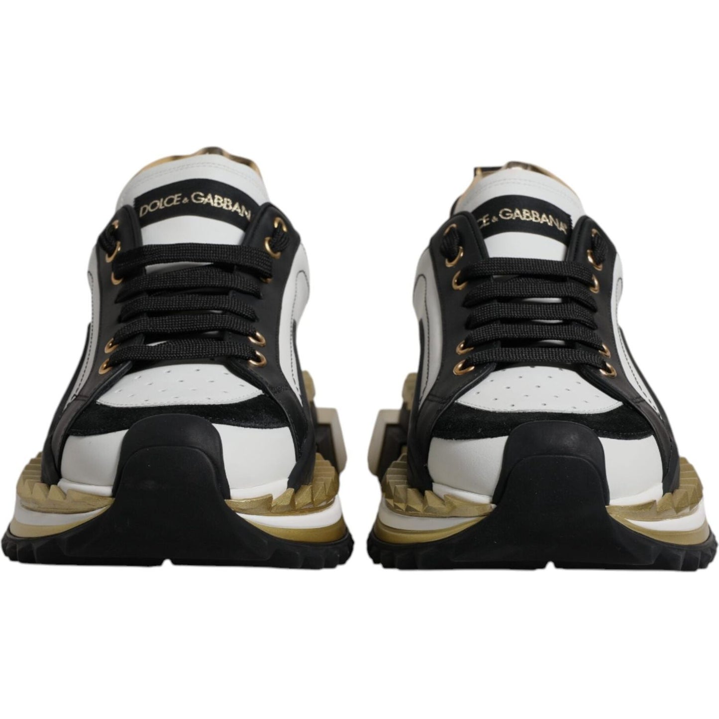 Dolce & Gabbana White Gold Black Leather SUPER KING Sneakers Shoes Dolce & Gabbana Gray