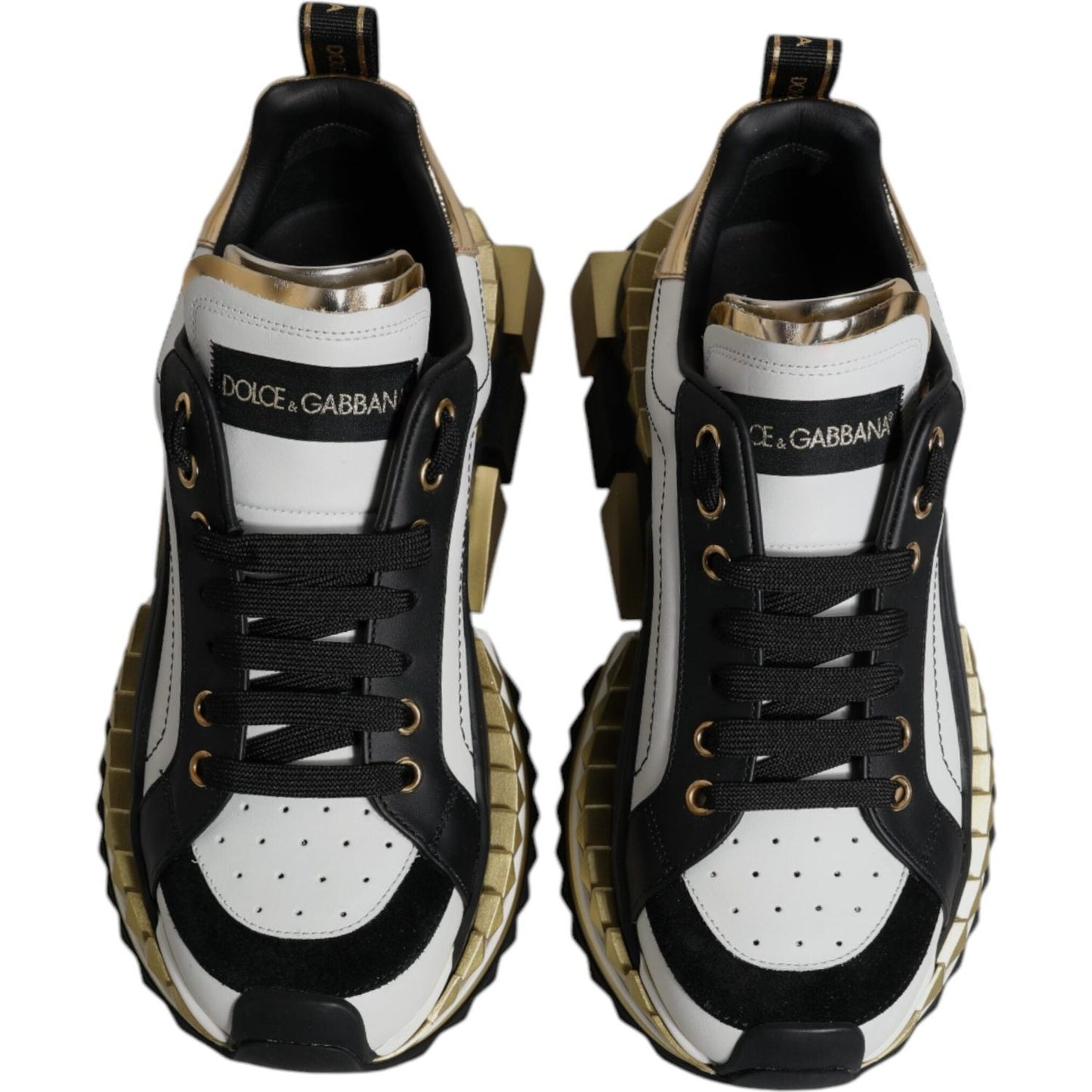 Dolce & Gabbana White Gold Black Leather SUPER KING Sneakers Shoes Dolce & Gabbana Gray