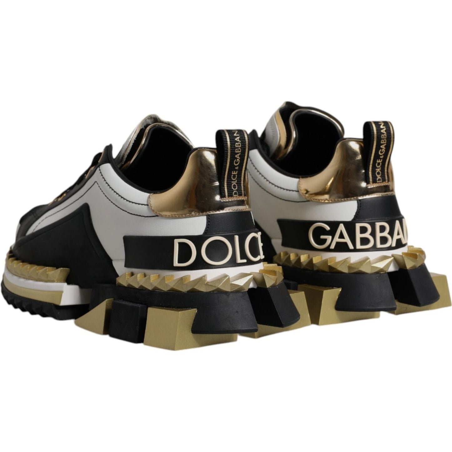 Dolce & Gabbana White Gold Black Leather SUPER KING Sneakers Shoes Dolce & Gabbana Black