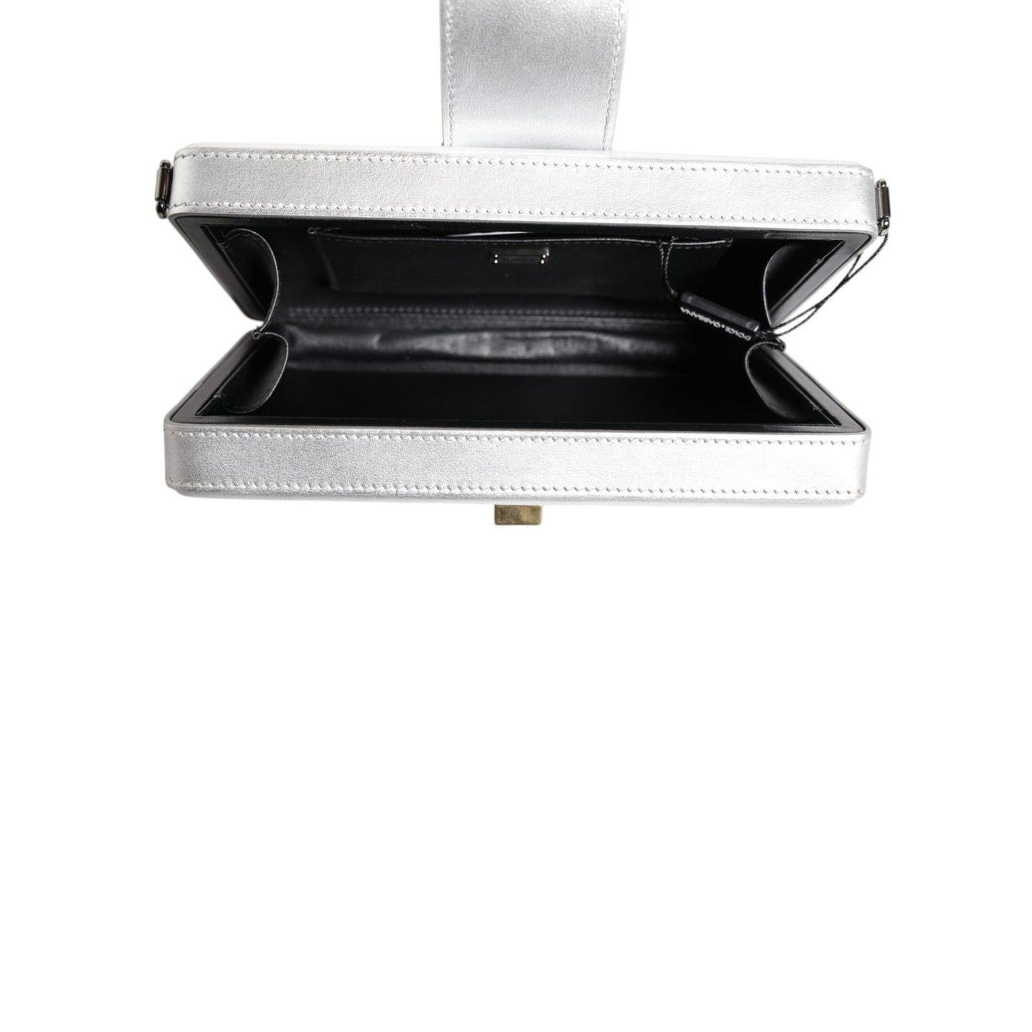 Dolce & Gabbana Metallic Silver DG BOX Leather Shoulder Strap Bag