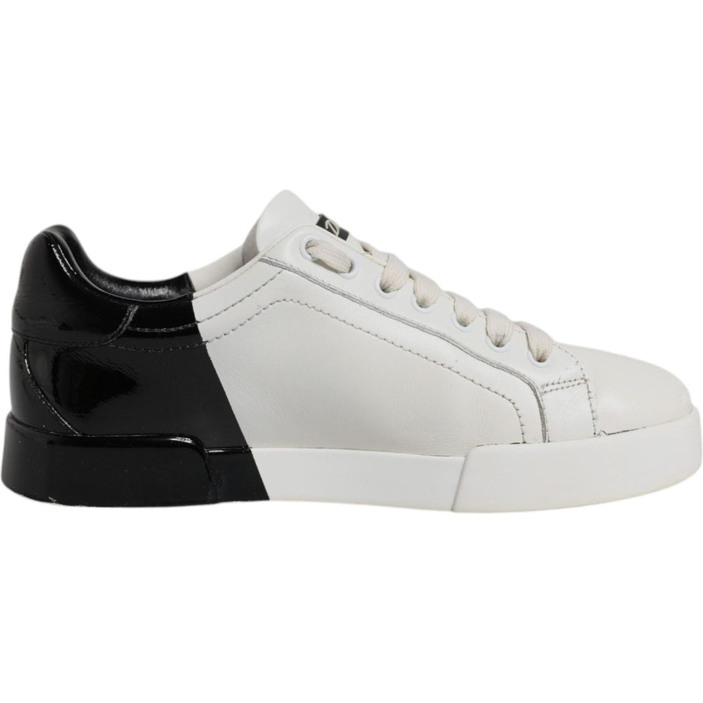 Dolce & Gabbana White Black Logo Portofino Men Sneaker Shoes