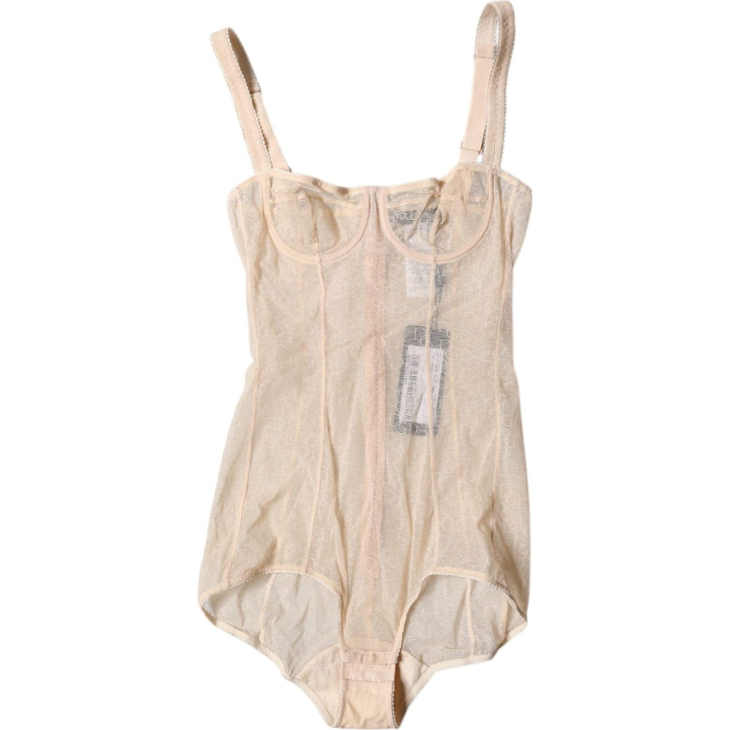 Dolce & Gabbana Beige Tulle Balconette Bra Bodysuit Underwear