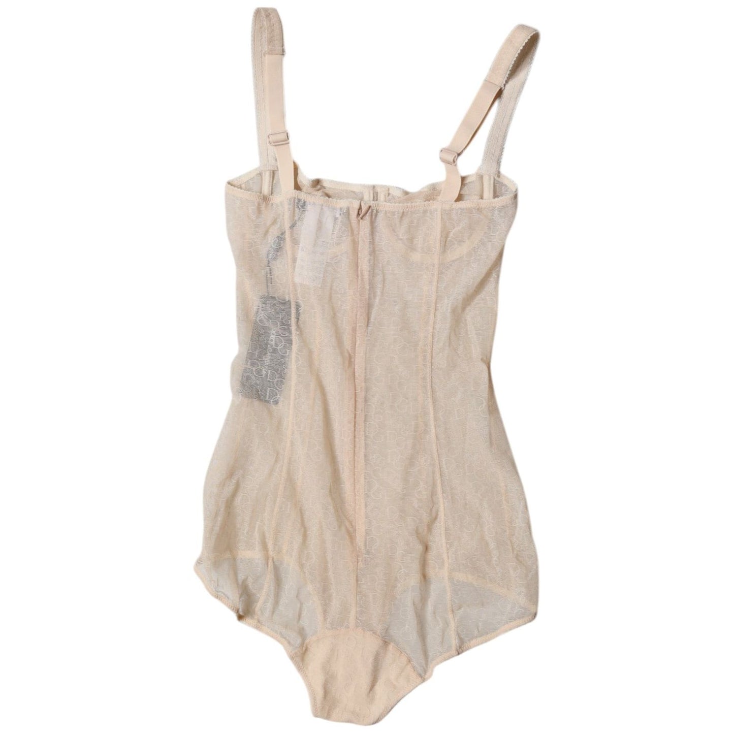 Dolce & Gabbana Beige Tulle Balconette Bra Bodysuit Underwear