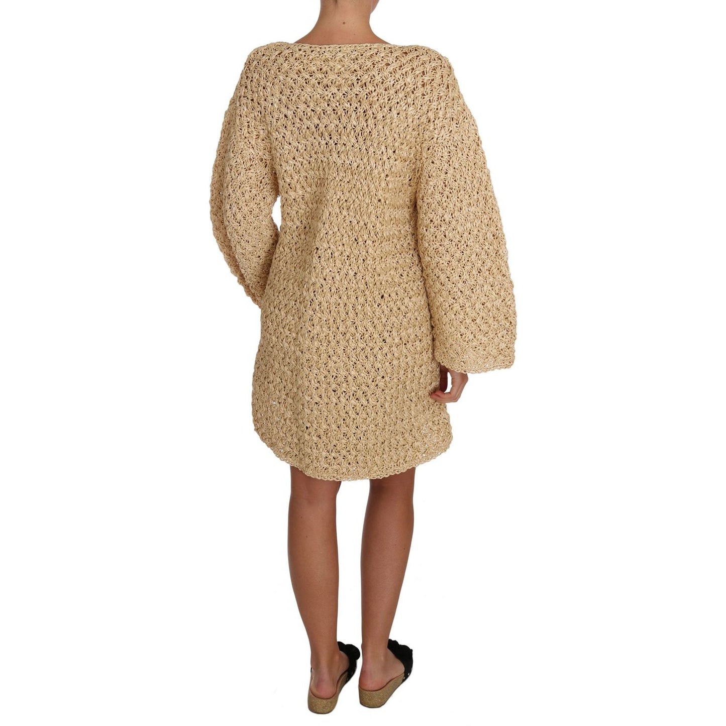 Dolce & Gabbana Chic Beige Crochet Knitted Raffia Cardigan Dolce & Gabbana Rosy Brown