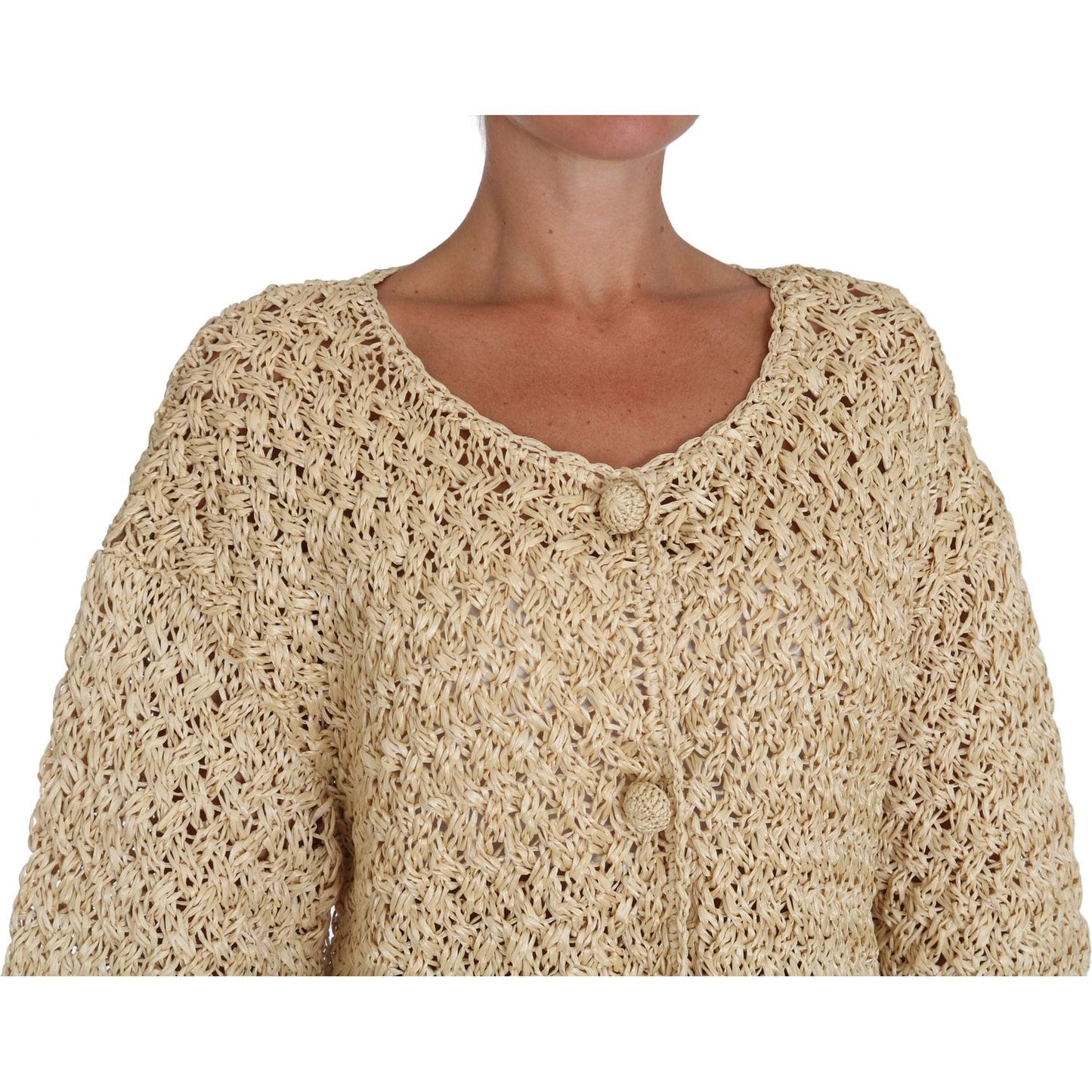 Dolce & Gabbana Chic Beige Crochet Knitted Raffia Cardigan Dolce & Gabbana Rosy Brown